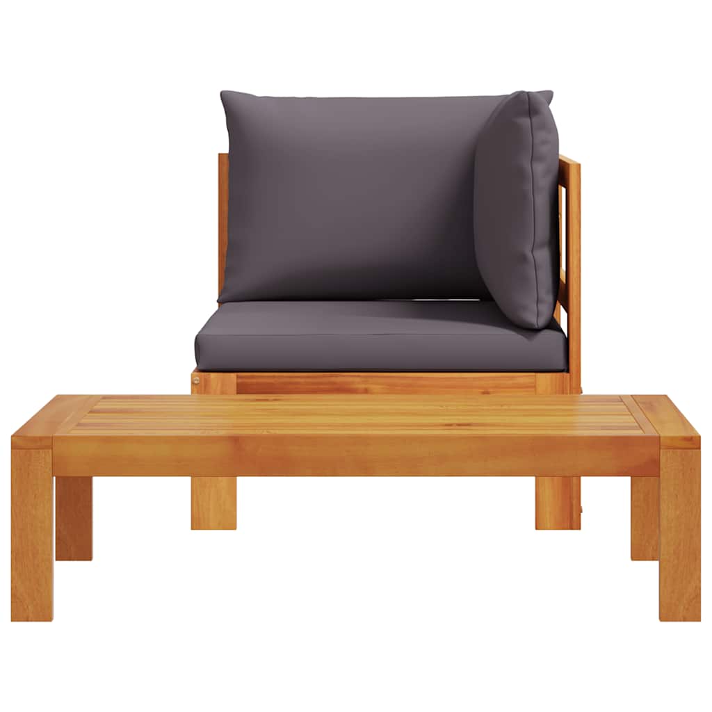 2 Piece Garden With Cushions Solid Wood Acacia