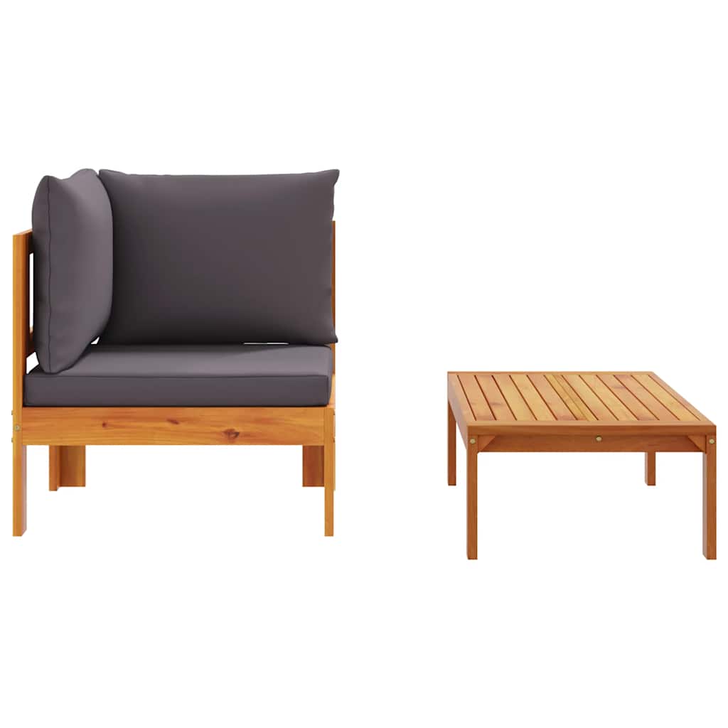 2 Piece Garden With Cushions Solid Wood Acacia