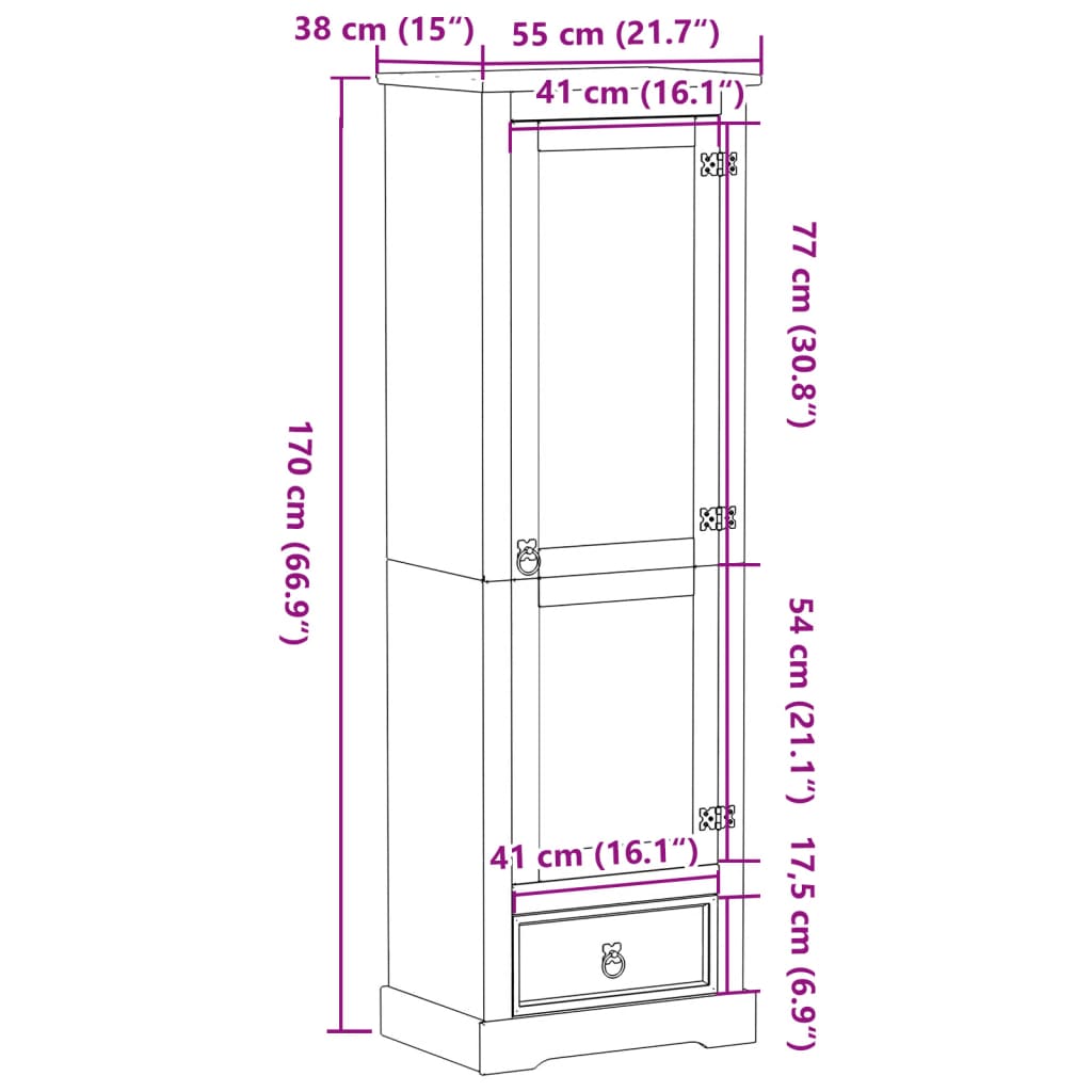 Wardrobe Corona 55X38X170 Cm Solid Wood Pine White honey wax engineered wood 55