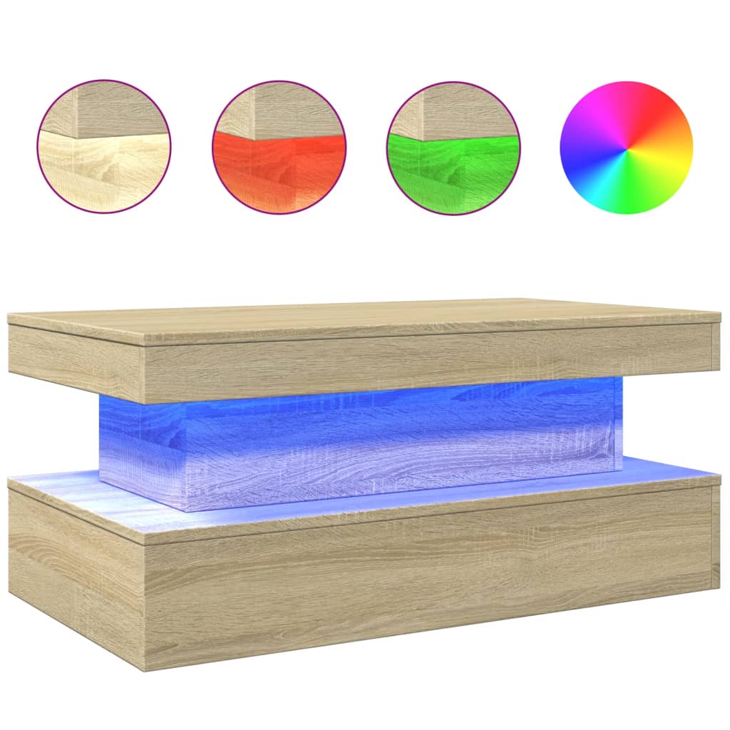 Coffee Table With Led Lights 90X50X40 Cm