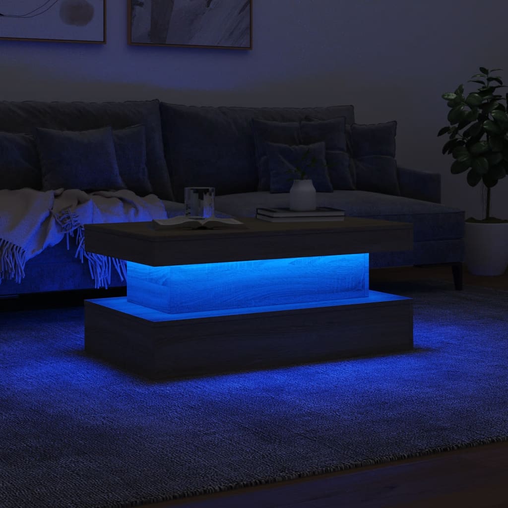 Coffee Table With Led Lights 90X50X40 Cm