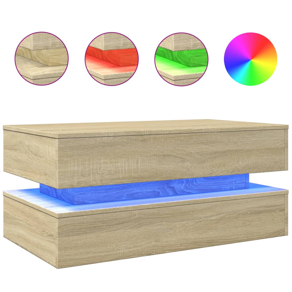Coffee Table With Led Lights 90X50X40 Cm