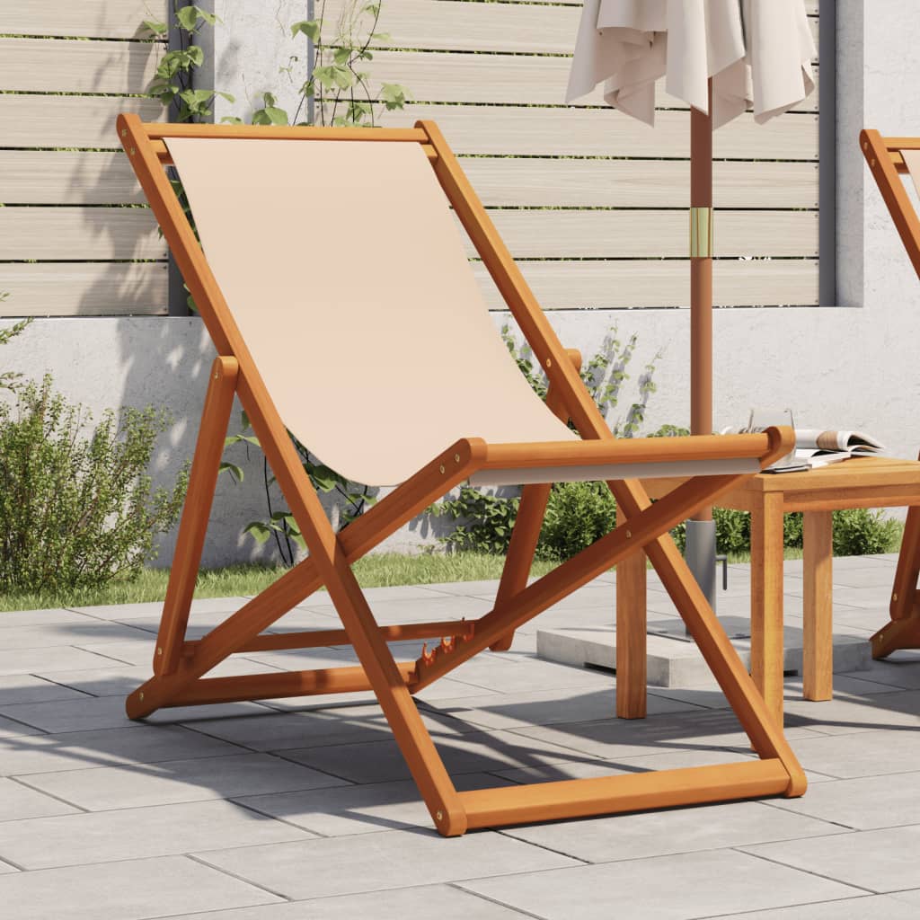 Folding Beach Chairs 2 Pcs Fabric And Solid Wood