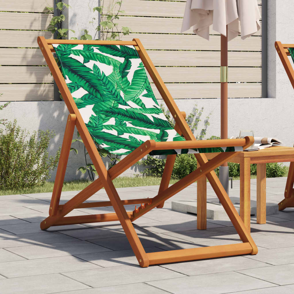 Folding Beach Chairs 2 Pcs Fabric And Solid Wood