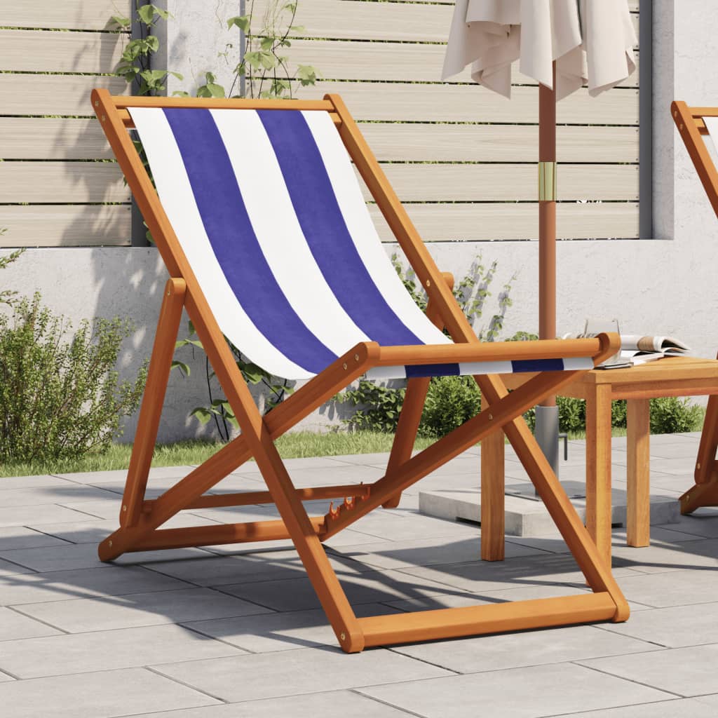 Folding Beach Chairs 2 Pcs Fabric And Solid Wood
