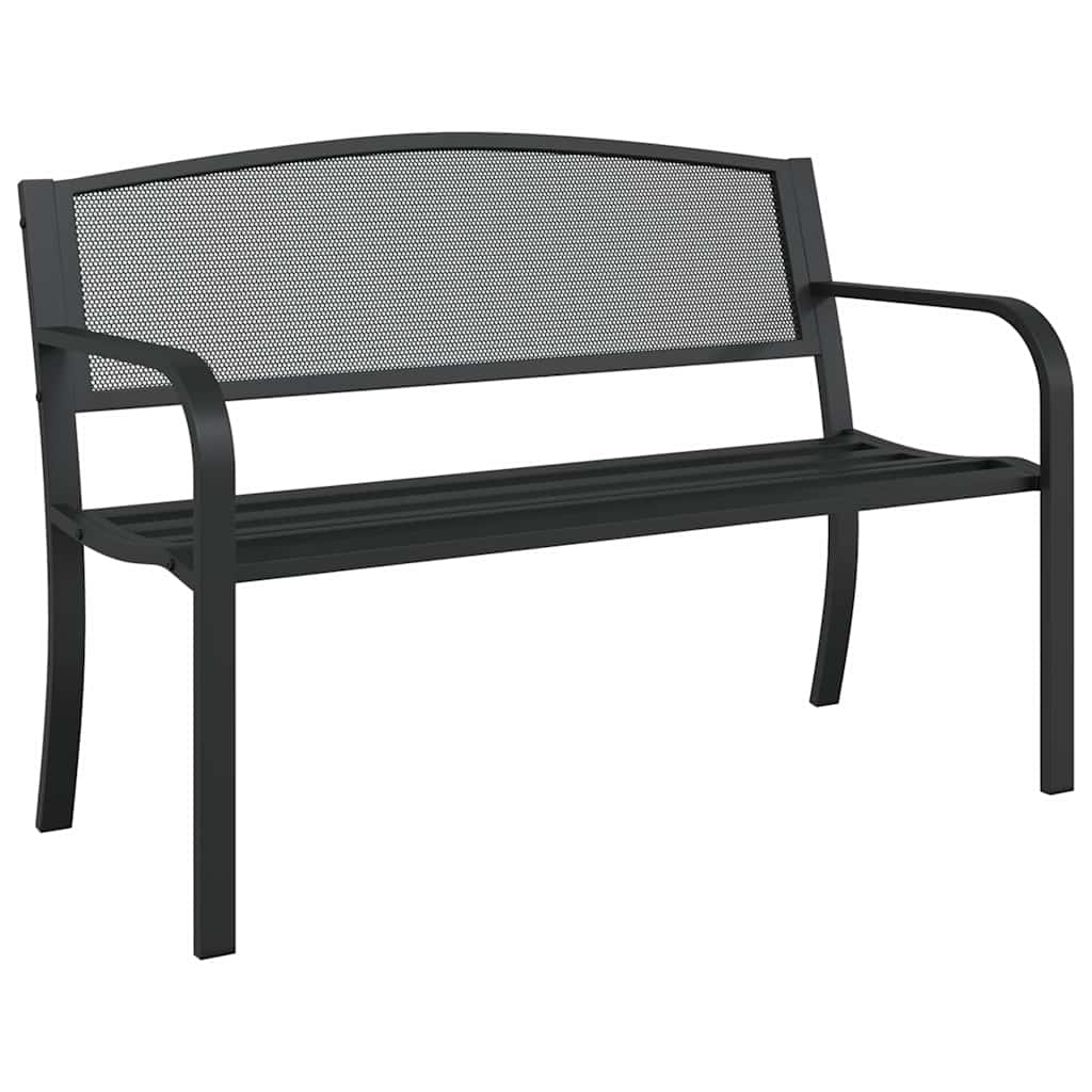 Outdoor Bench Garden 119cm Black Steel Patio Park Seat Heavy Duty 119 cm