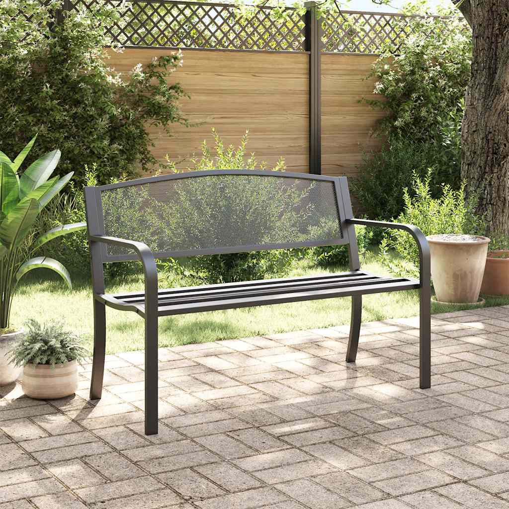 Outdoor Bench Garden 119cm Black Steel Patio Park Seat Heavy Duty 119 cm