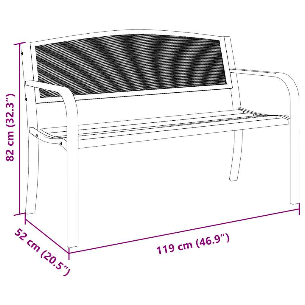 Outdoor Bench Garden 119cm Black Steel Patio Park Seat Heavy Duty 119 cm