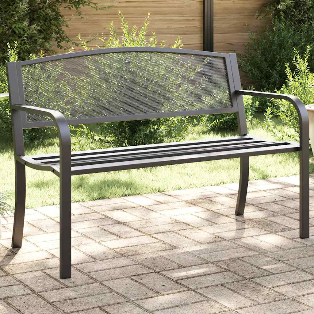 Outdoor Bench Garden 119cm Black Steel Patio Park Seat Heavy Duty 119 cm