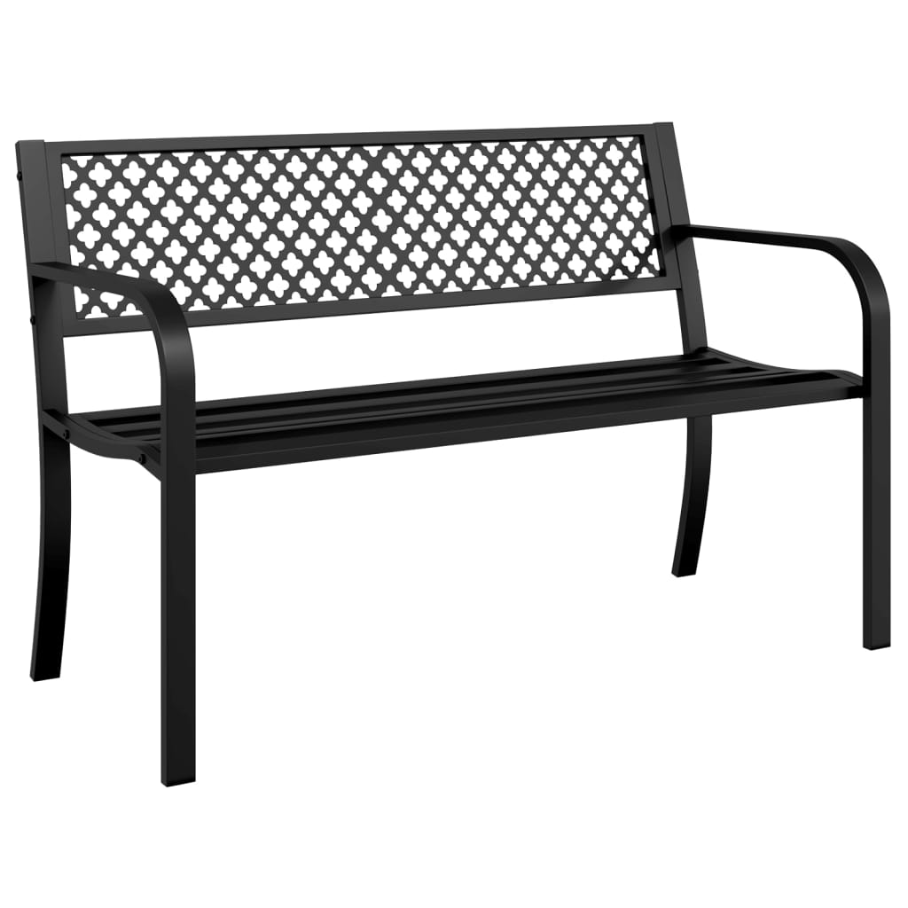 Outdoor Bench Garden 119cm Black Steel Patio Park Seat Weather Resistant 119 cm