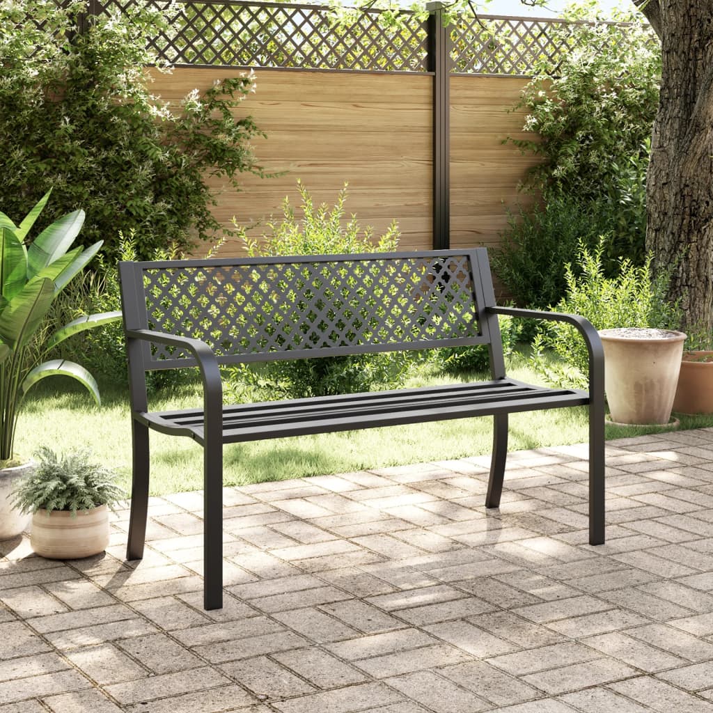 Outdoor Bench Garden 119cm Black Steel Patio Park Seat Weather Resistant 119 cm