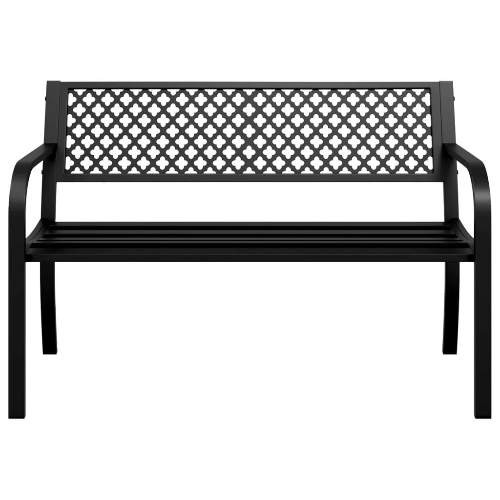 Outdoor Bench Garden 119cm Black Steel Patio Park Seat Weather Resistant 119 cm