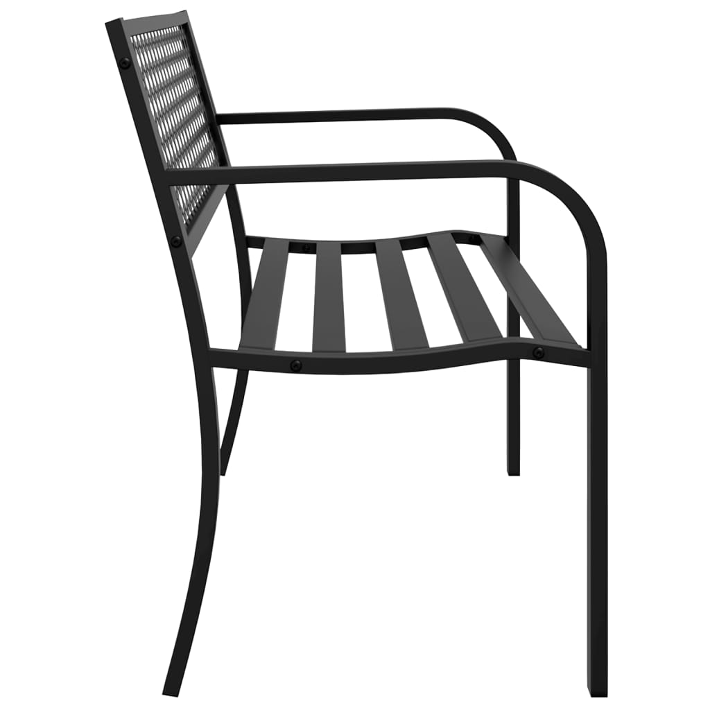 Outdoor Bench Garden 119cm Black Steel Patio Park Seat Weather Resistant 119 cm