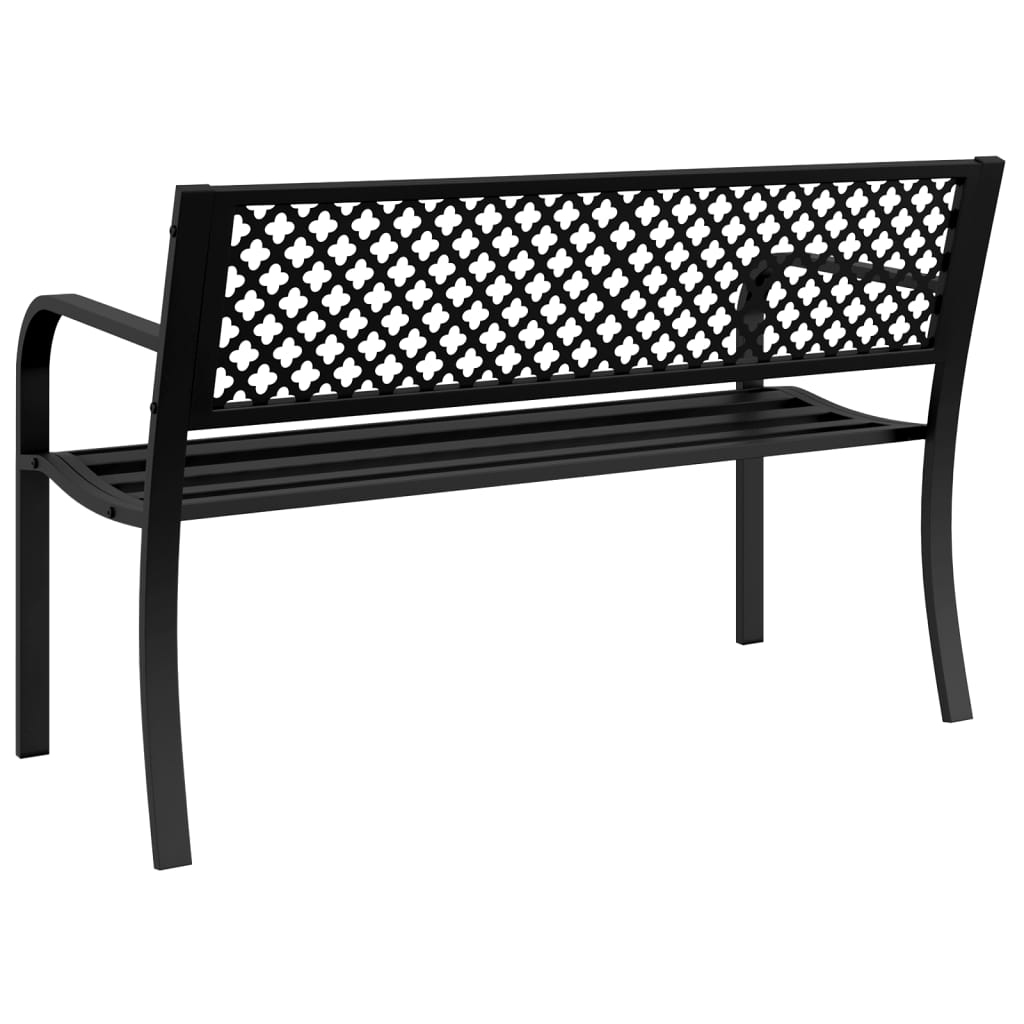 Outdoor Bench Garden 119cm Black Steel Patio Park Seat Weather Resistant 119 cm