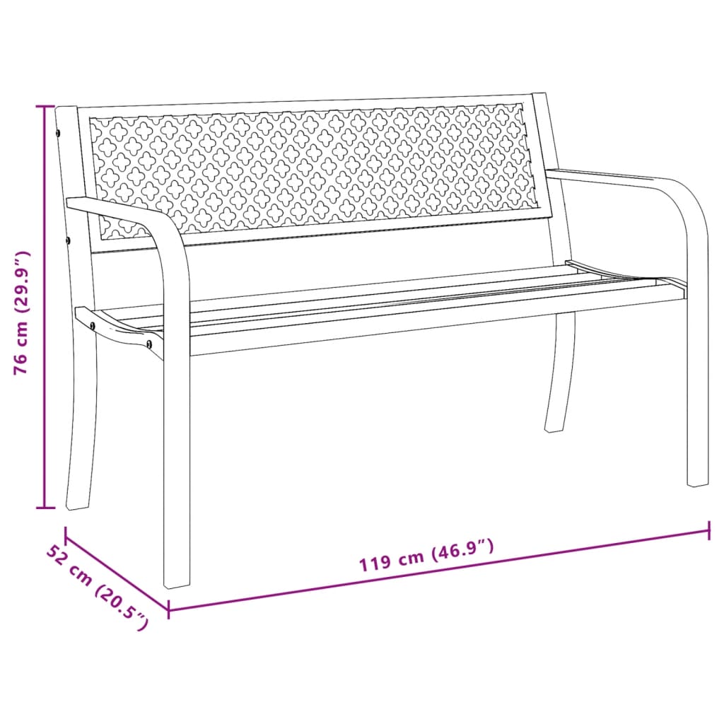 Outdoor Bench Garden 119cm Black Steel Patio Park Seat Weather Resistant 119 cm