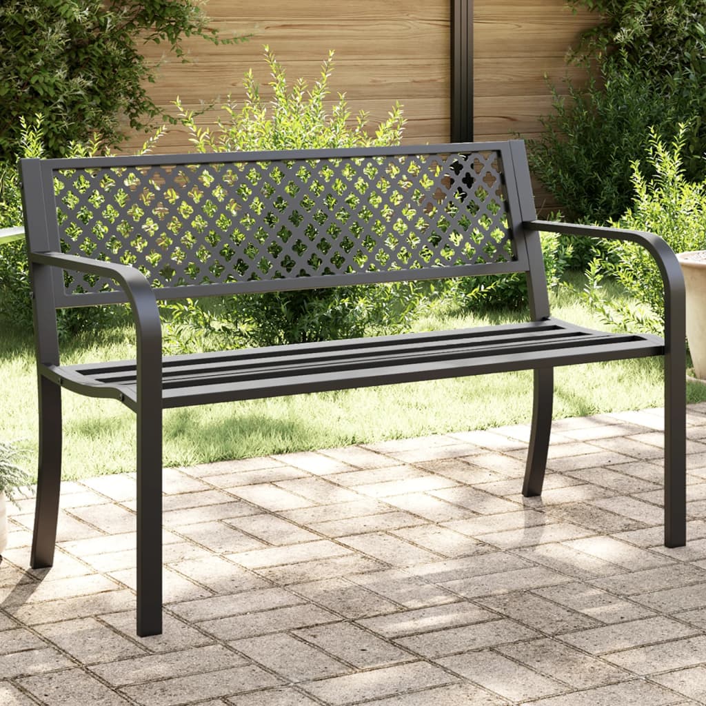 Outdoor Bench Garden 119cm Black Steel Patio Park Seat Weather Resistant 119 cm