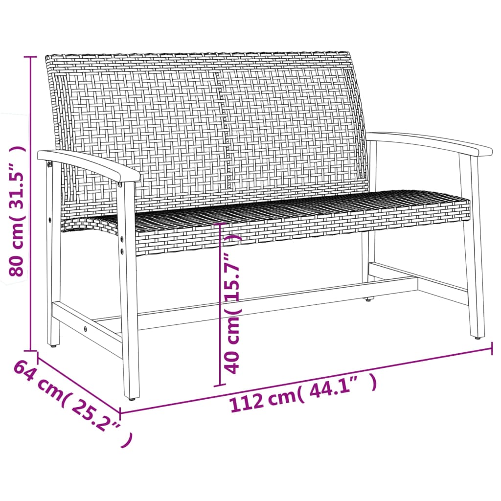 Garden 112 Cm Poly Rattan And Acacia Wood