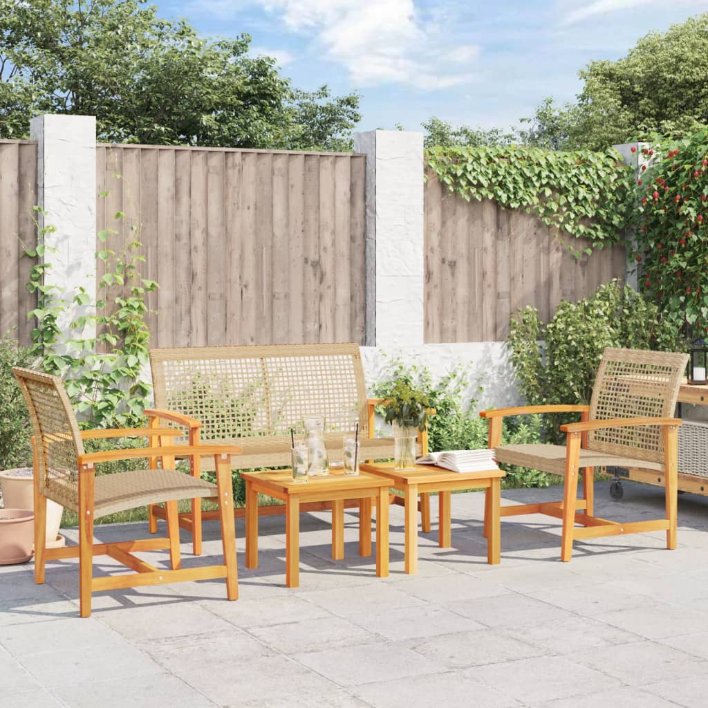 Garden 112 Cm Poly Rattan And Acacia Wood