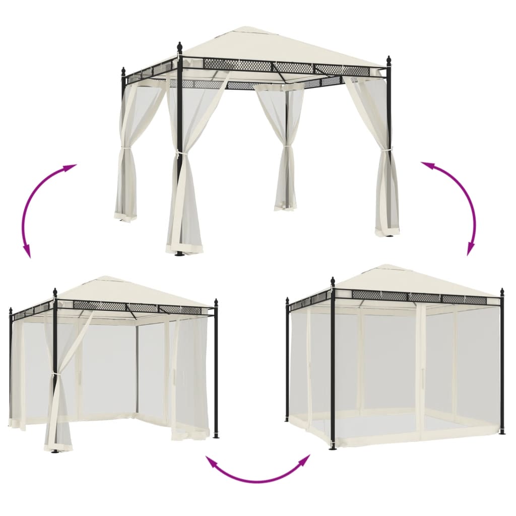 Gazebo With Mesh Walls 2.93X2.93 M Steel