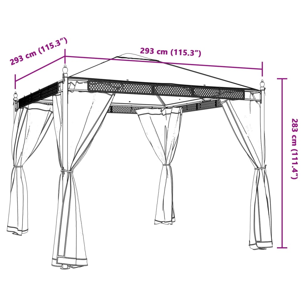 Gazebo With Mesh Walls 2.93X2.93 M Steel