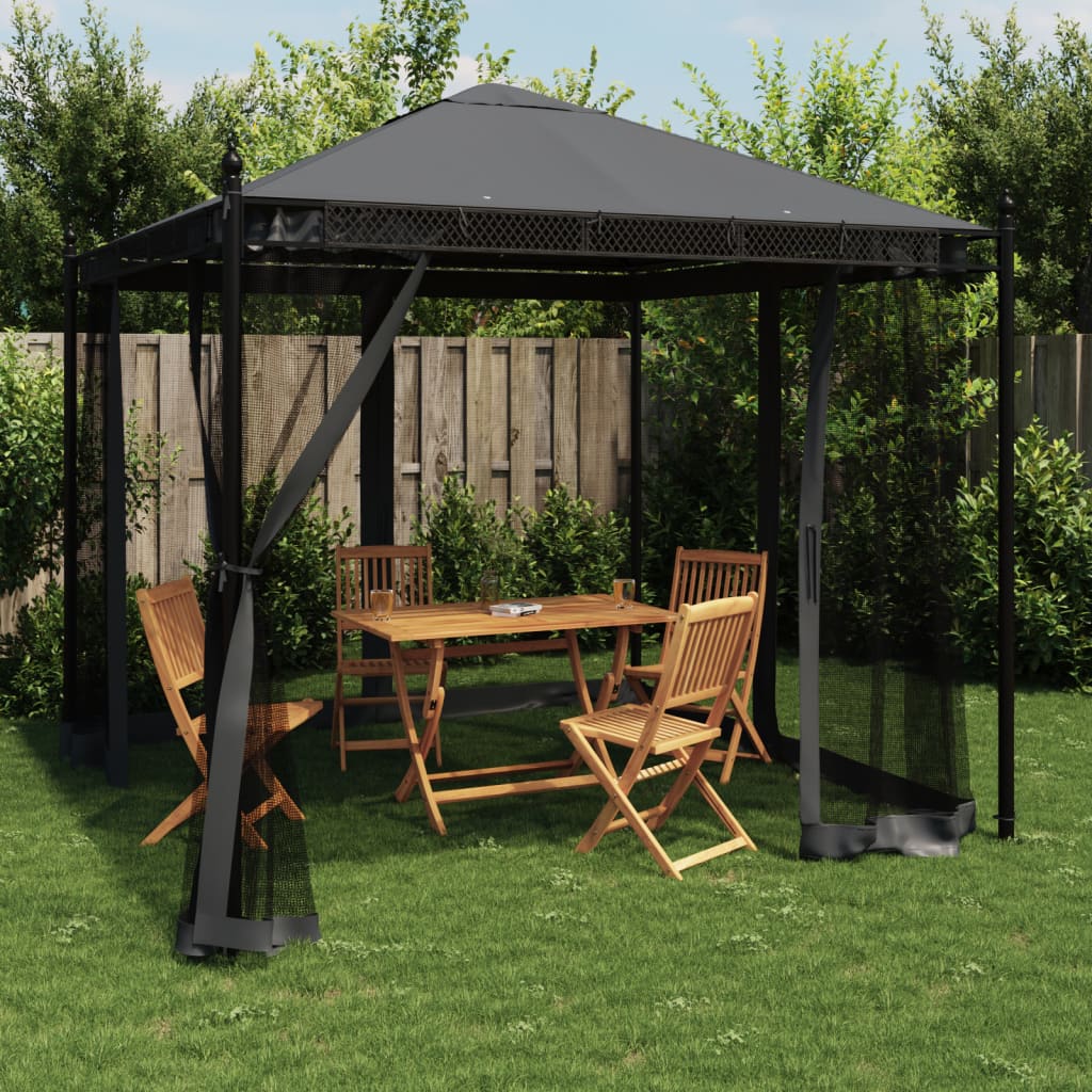 Gazebo With Mesh Walls 2.93X2.93 M Steel