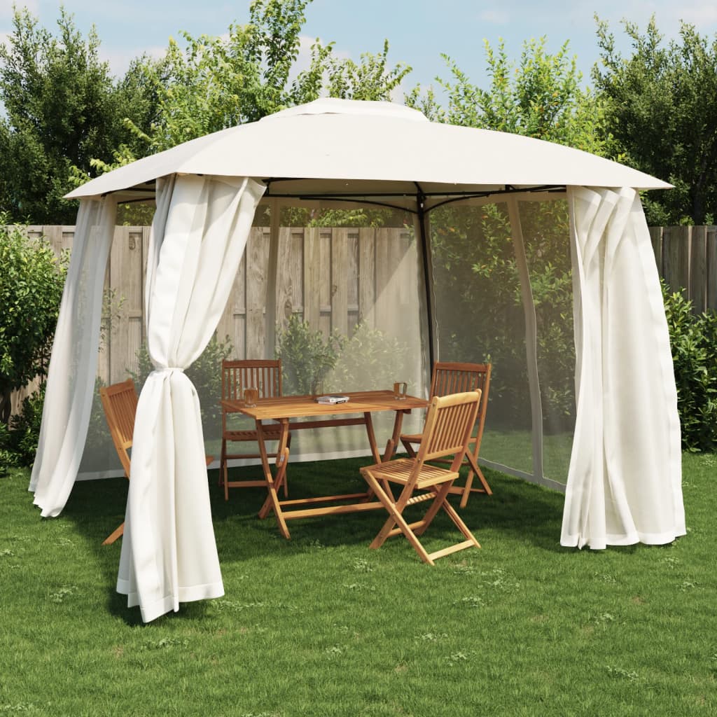 Gazebo With Double Roof And Mesh Walls Steel