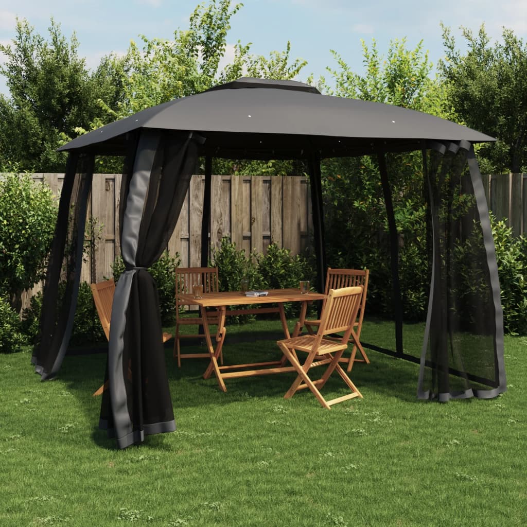 Gazebo With Double Roof And Mesh Walls Steel
