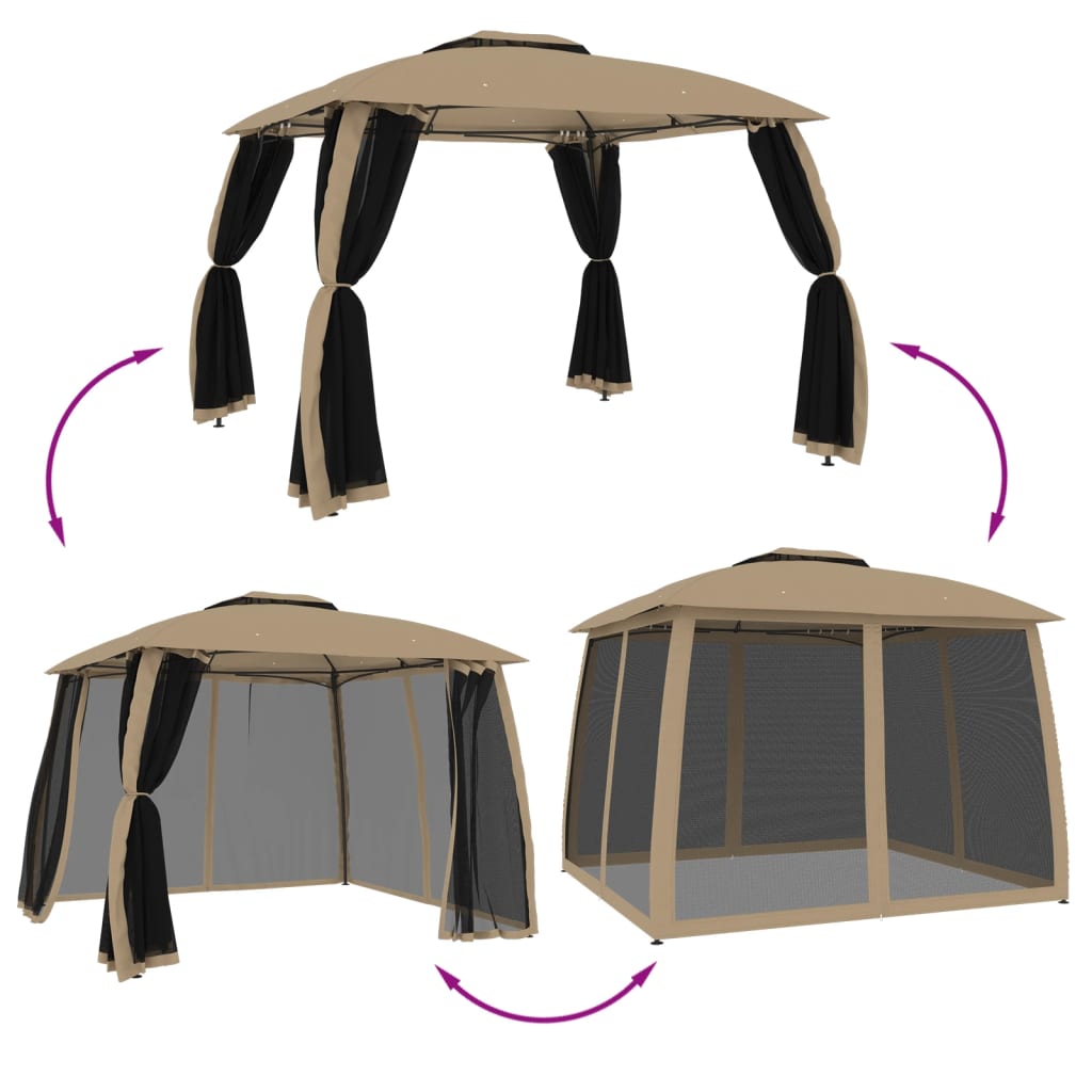 Gazebo With Double Roof And Mesh Walls Steel