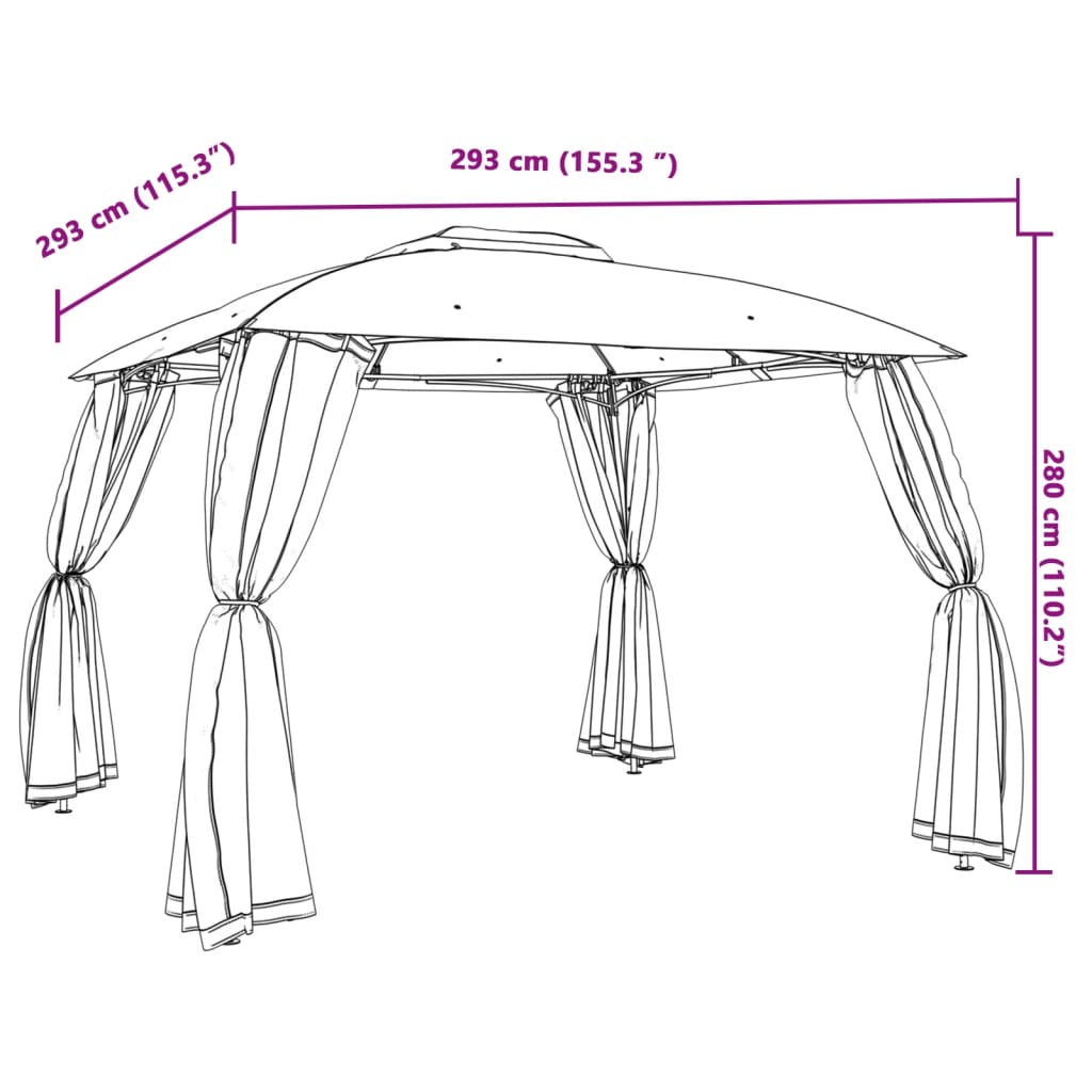 Gazebo With Double Roof And Mesh Walls Steel