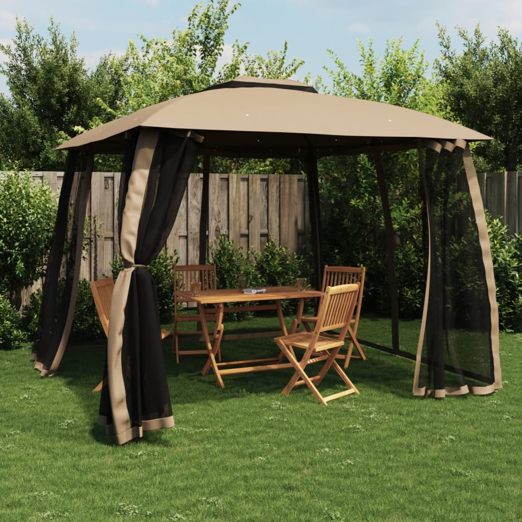 Gazebo With Double Roof And Mesh Walls Steel