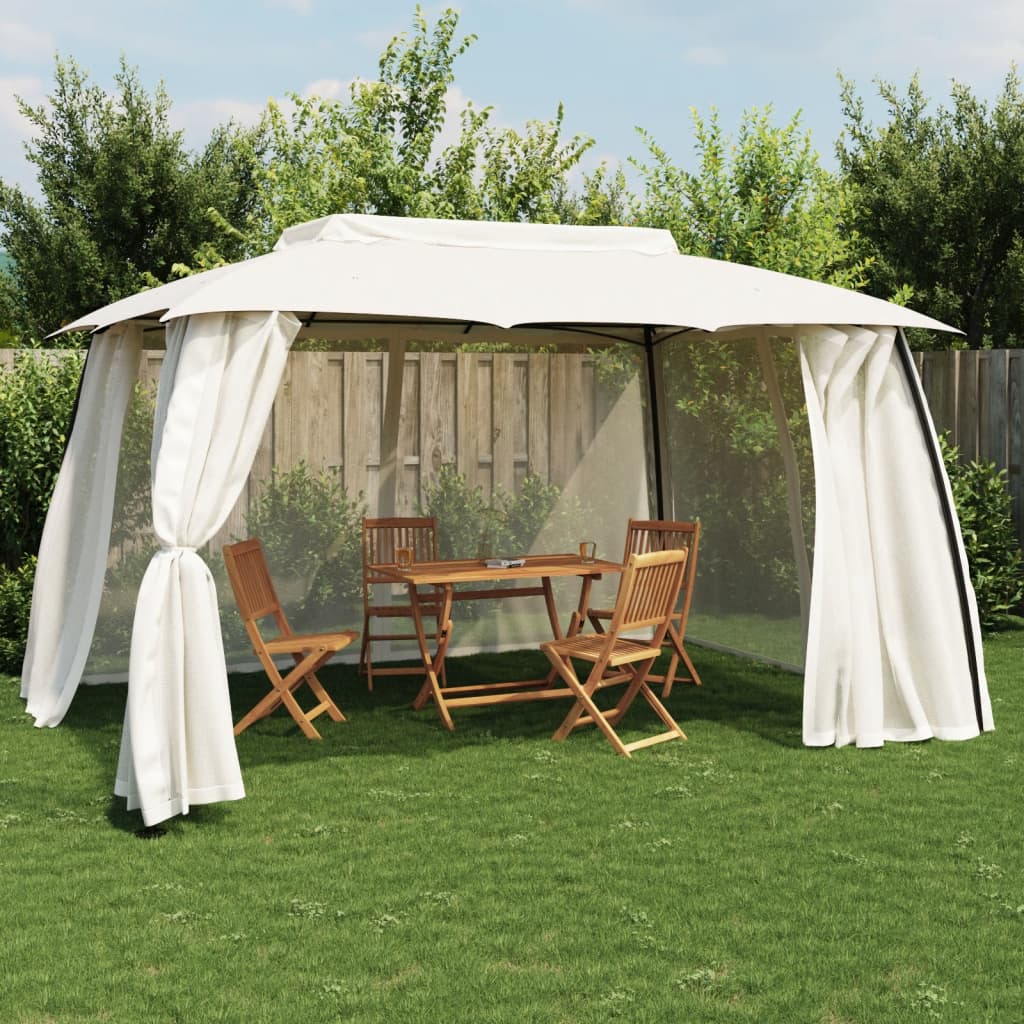 Gazebo With Double Roof And Mesh Walls Steel