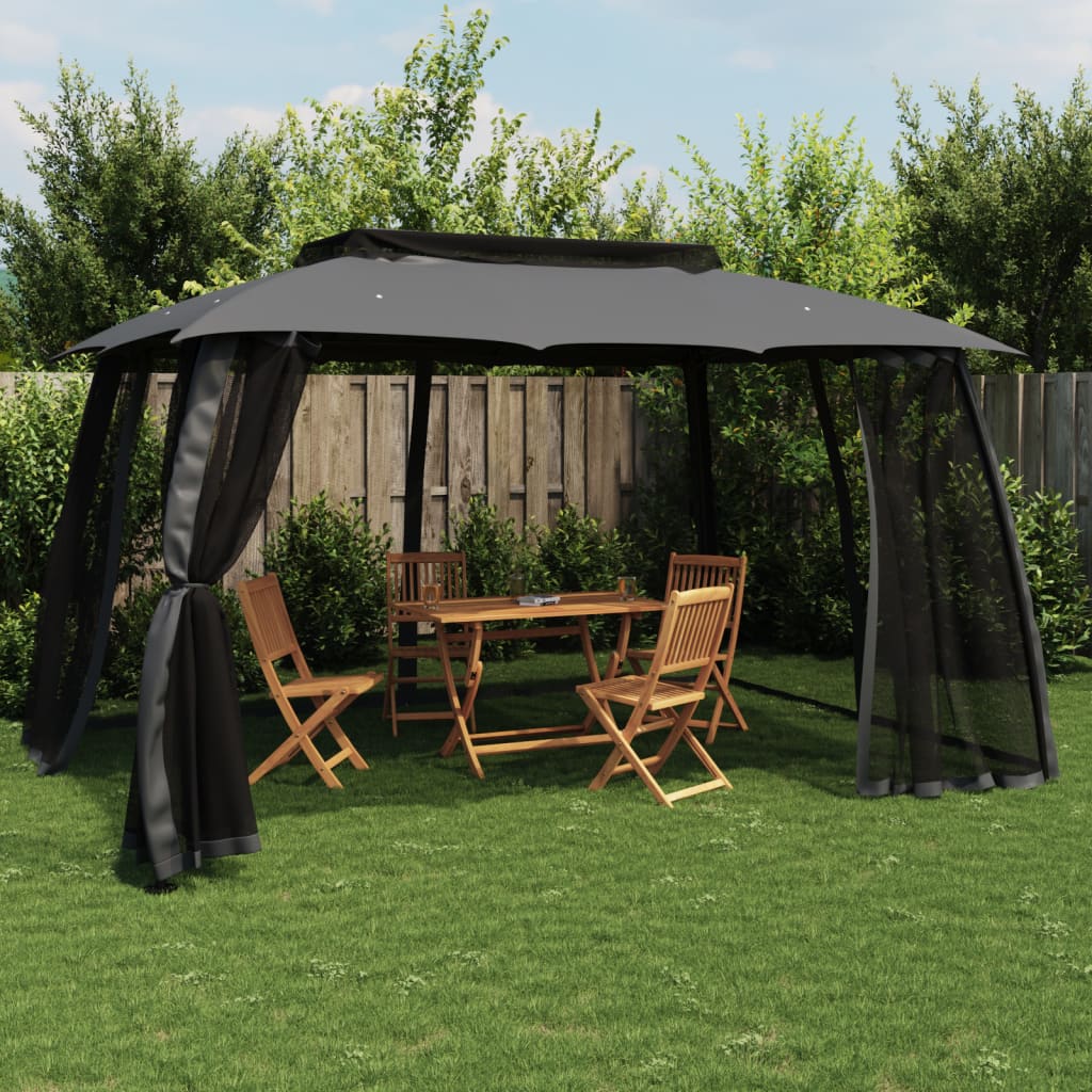 Gazebo With Double Roof And Mesh Walls Steel