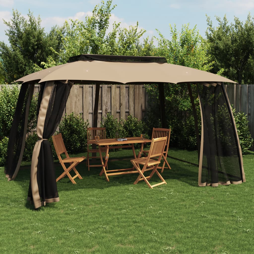 Gazebo With Double Roof And Mesh Walls Steel