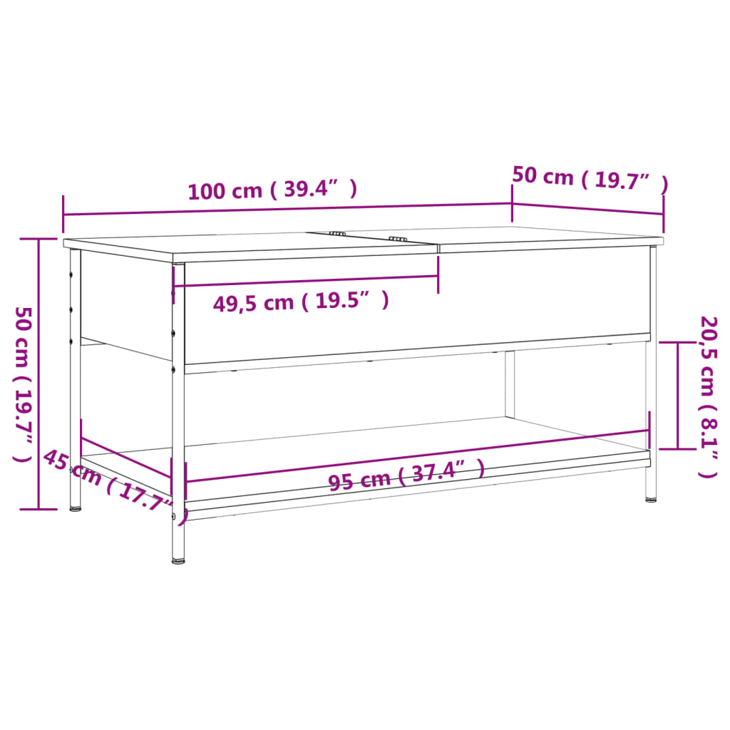 Coffee Table 100X50X50 Cm Engineered Wood And Metal
