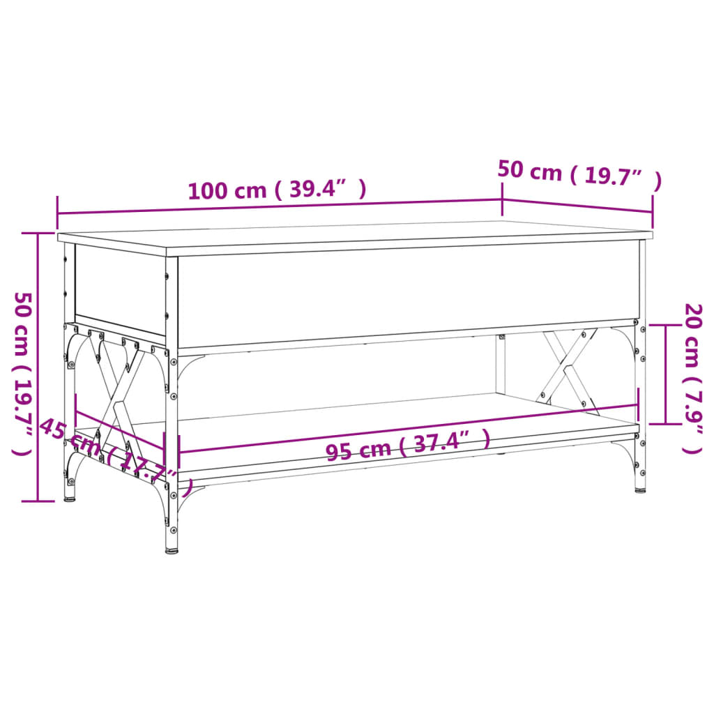 Coffee Table 100X50X50 Cm Engineered Wood And Metal