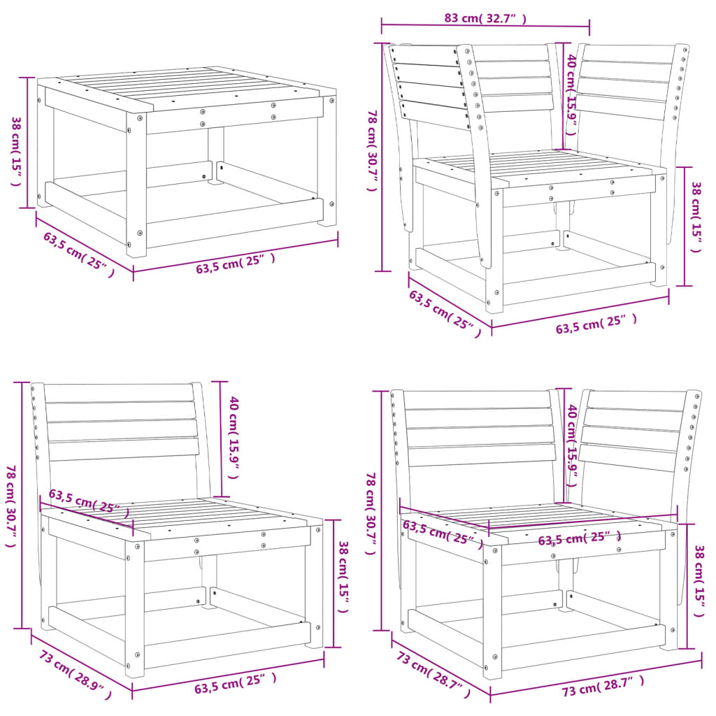 5 Piece Garden Lounge Set Solid Wood Pine