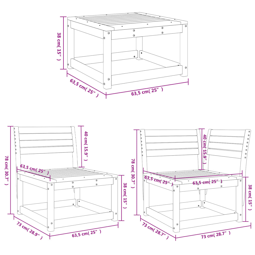 Outdoor Furniture Set 5 Piece Garden Sofa Solid Wood Pine Natural Pine White 63.