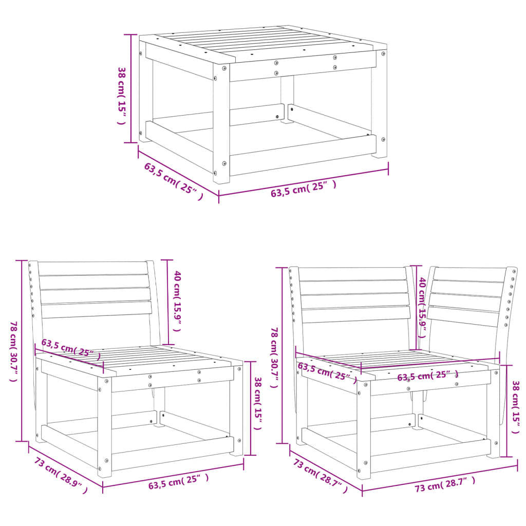 Outdoor Furniture Set 5 Piece Garden Sofa Solid Wood Pine Natural Pine White 63.