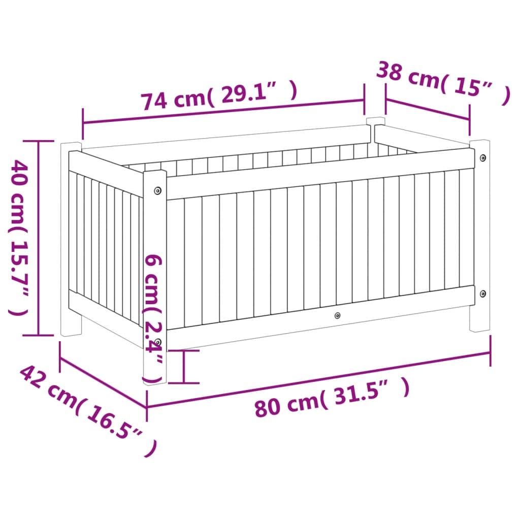 Garden Planter With Liner Solid Wood Acacia