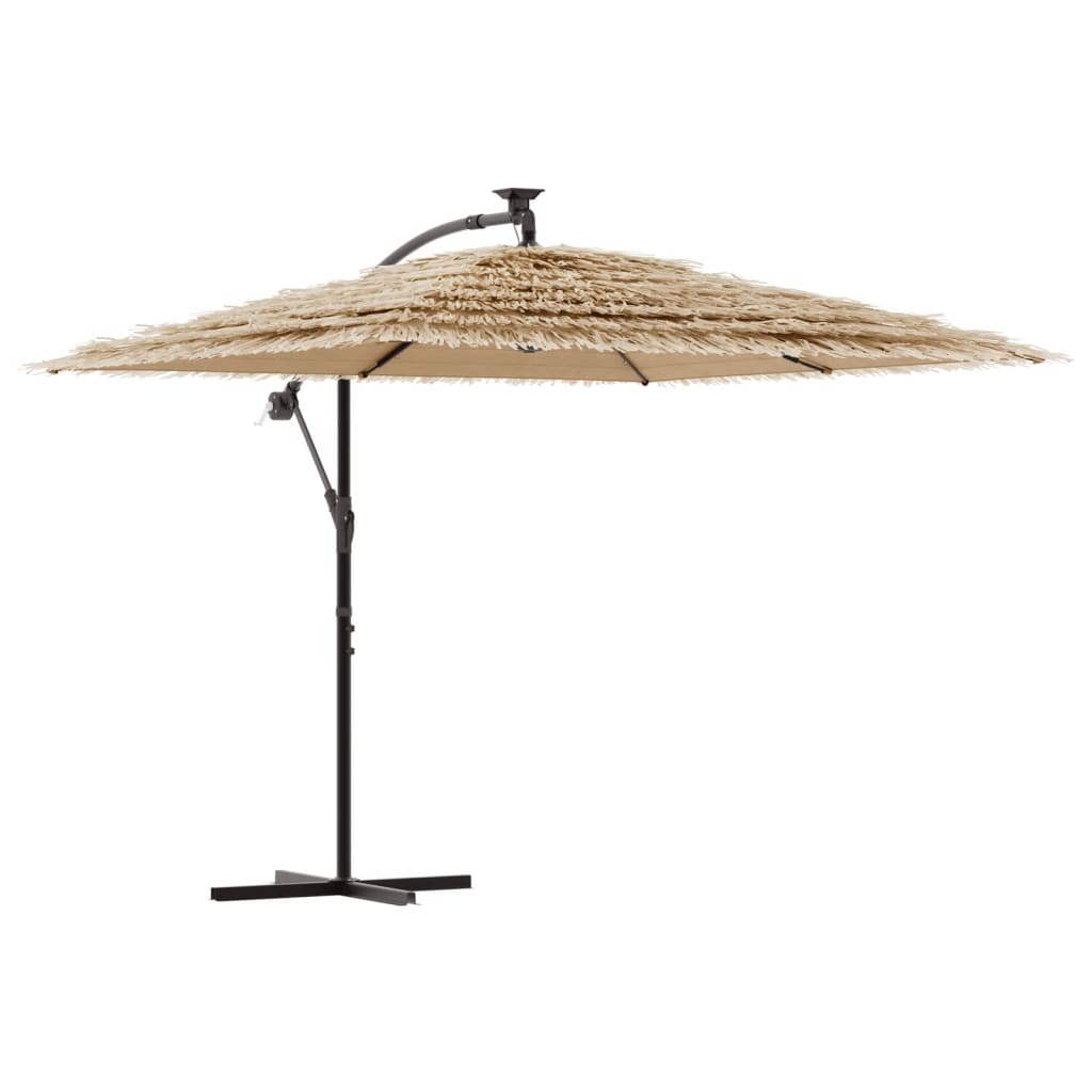 Garden Parasol With Leds And Steel Pole Brown