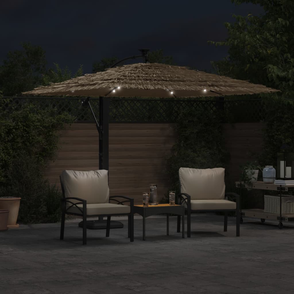 Garden Parasol With Leds And Steel Pole Brown