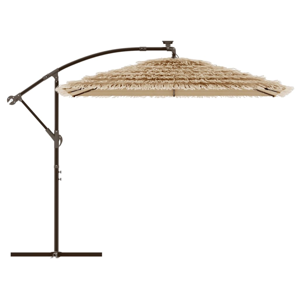 Garden Parasol With Leds And Steel Pole Brown