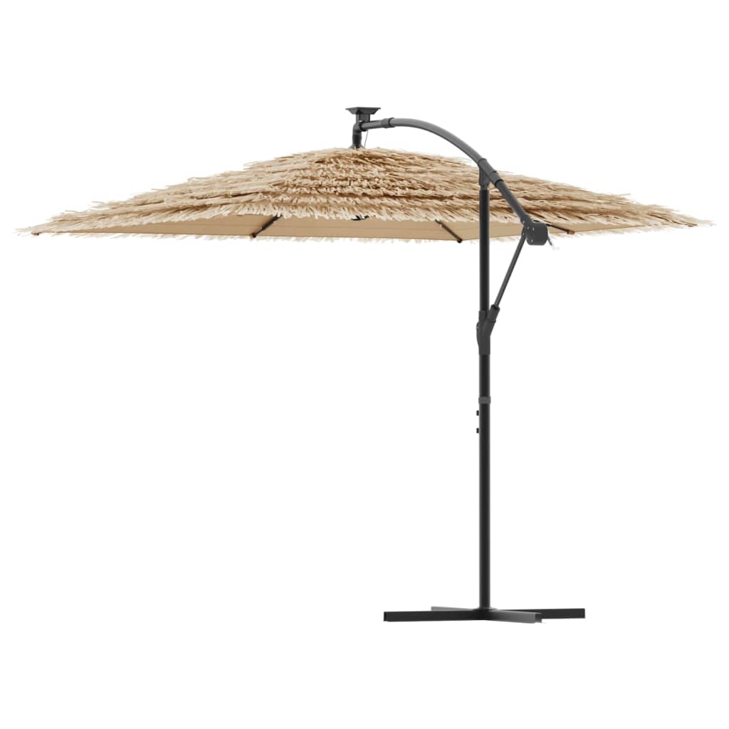 Garden Parasol With Leds And Steel Pole Brown