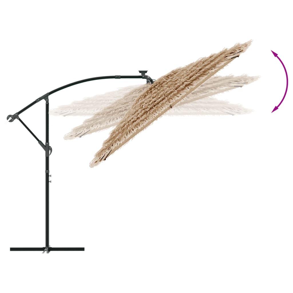 Garden Parasol With Leds And Steel Pole Brown