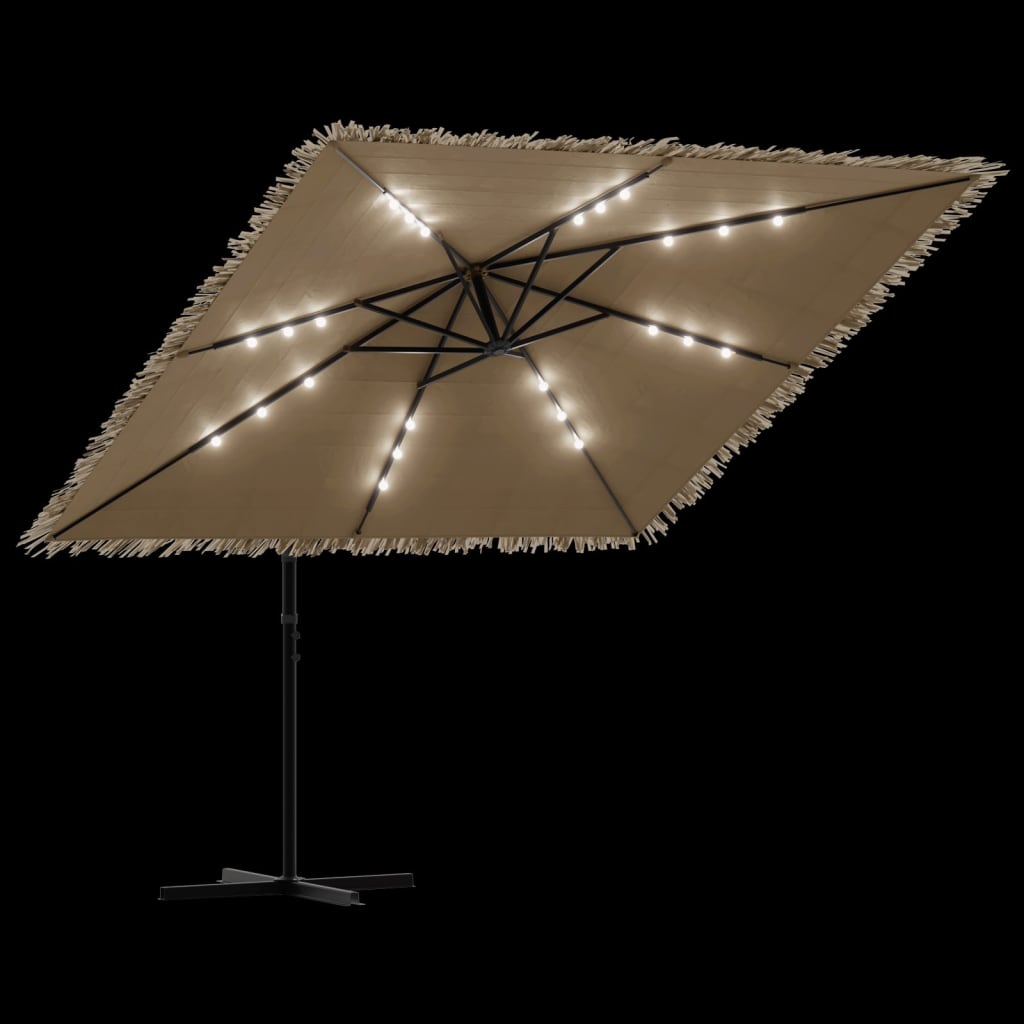 Garden Parasol With Leds And Steel Pole Brown