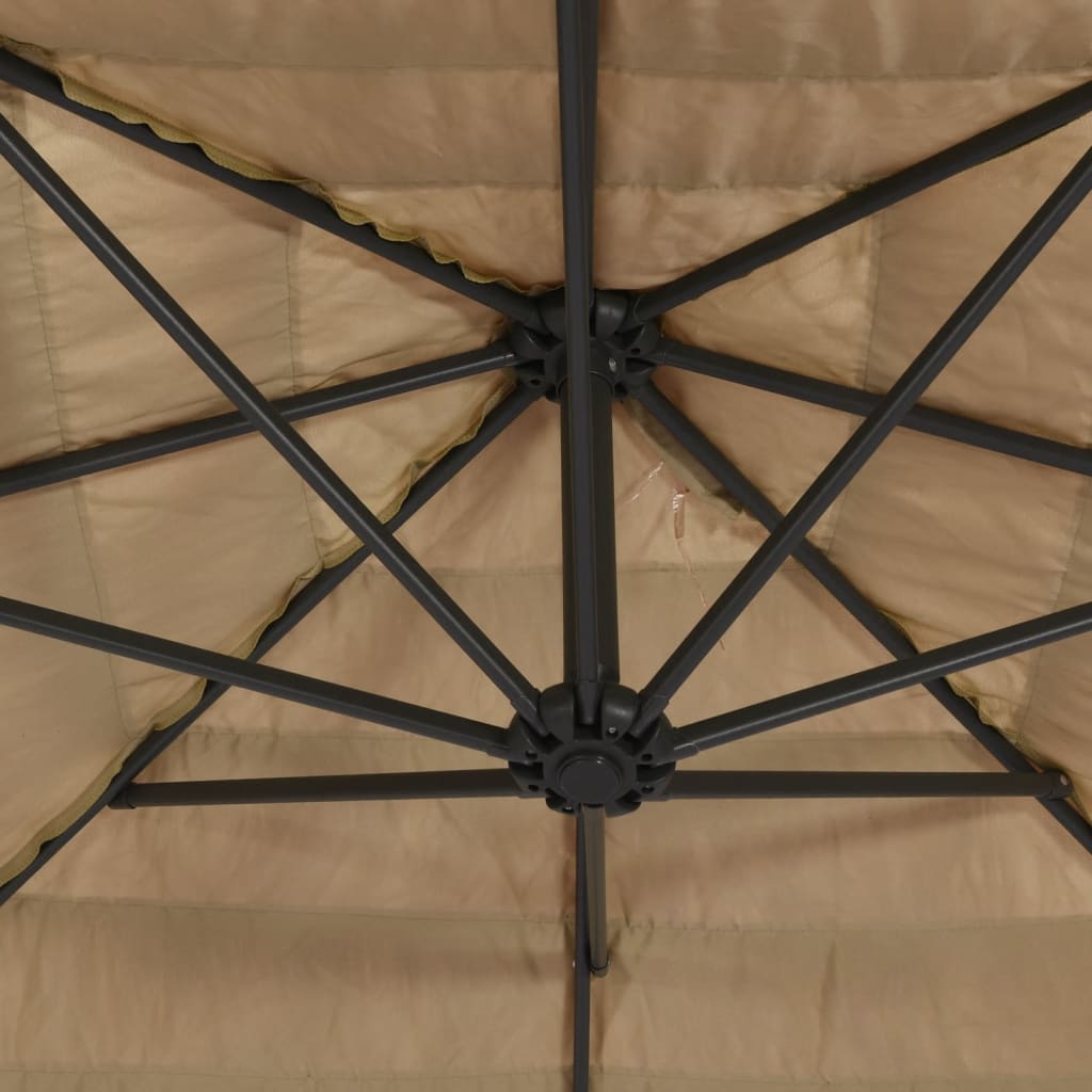 Garden Parasol With Leds And Steel Pole Brown