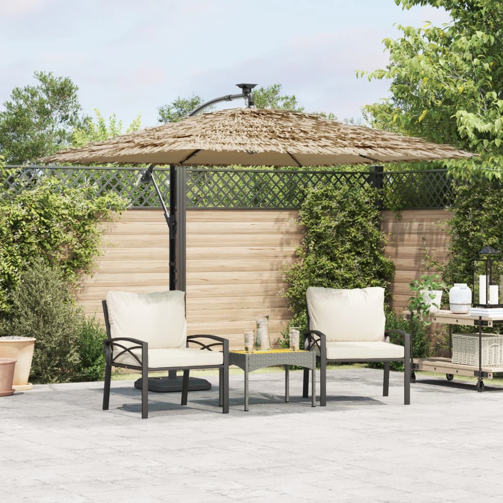 Garden Parasol With Leds And Steel Pole Brown