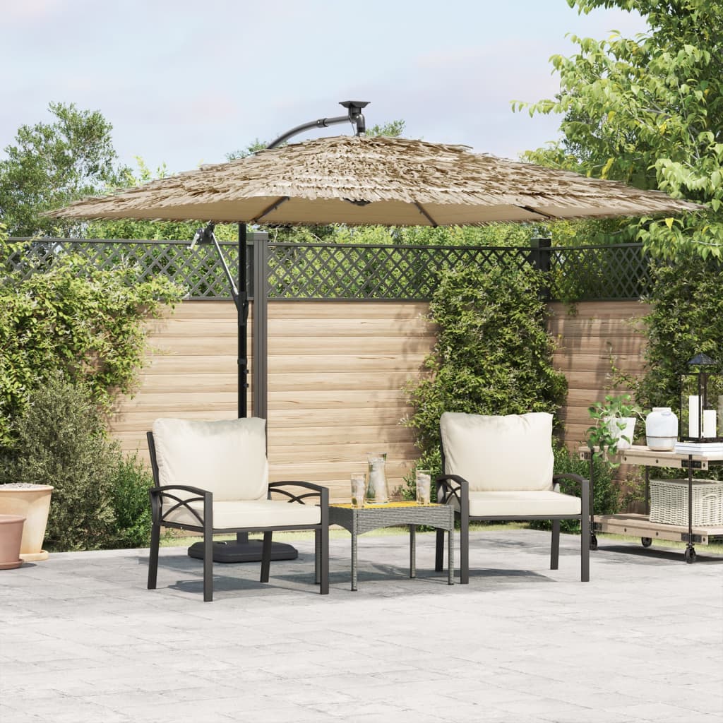 Garden Parasol With Leds And Steel Pole Brown