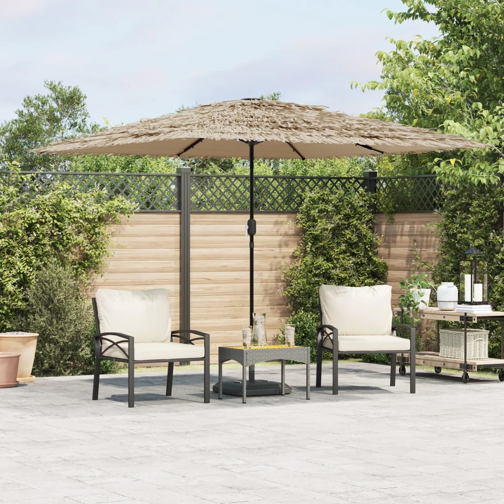 Garden Parasol With Leds And Steel Pole Brown