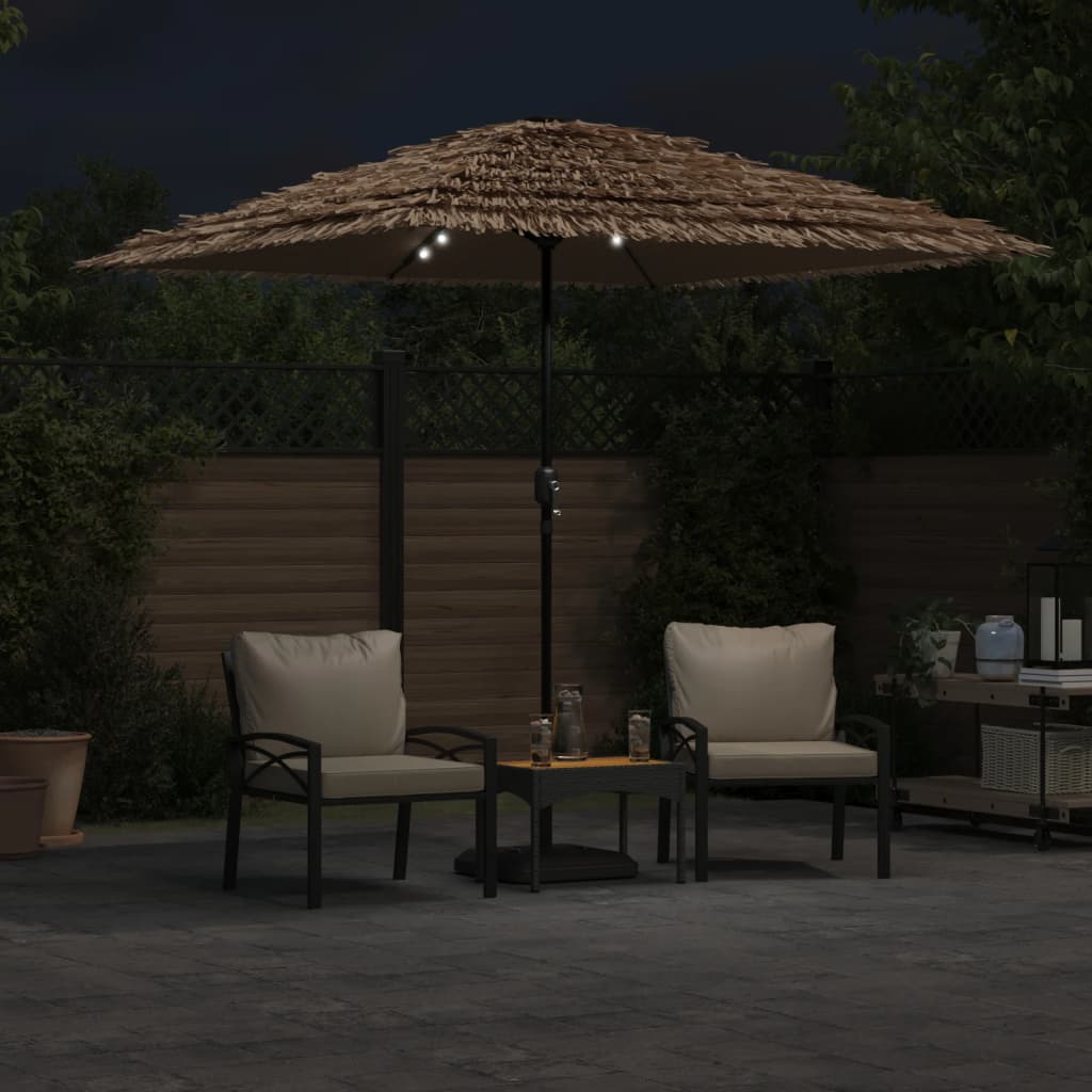 Garden Parasol With Leds And Steel Pole Brown